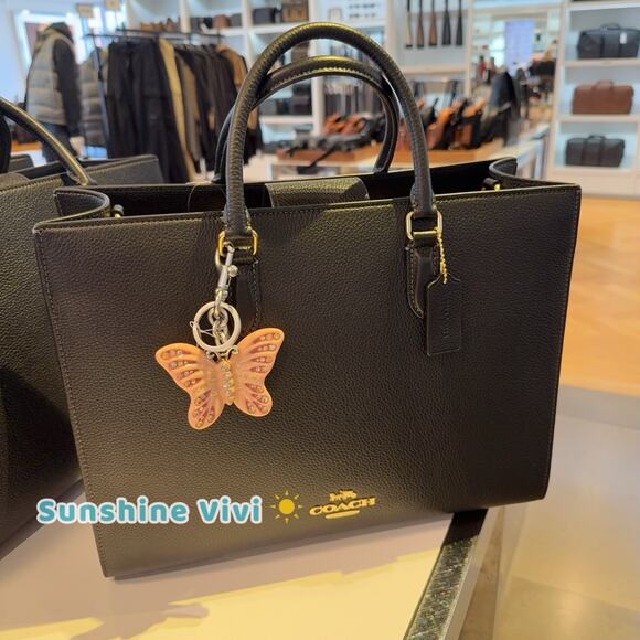 NWT Bundle Coach Butterfly Bag Charm CCD44 & CY666 Maggie Tote Leather Black - Picture 2 of 16